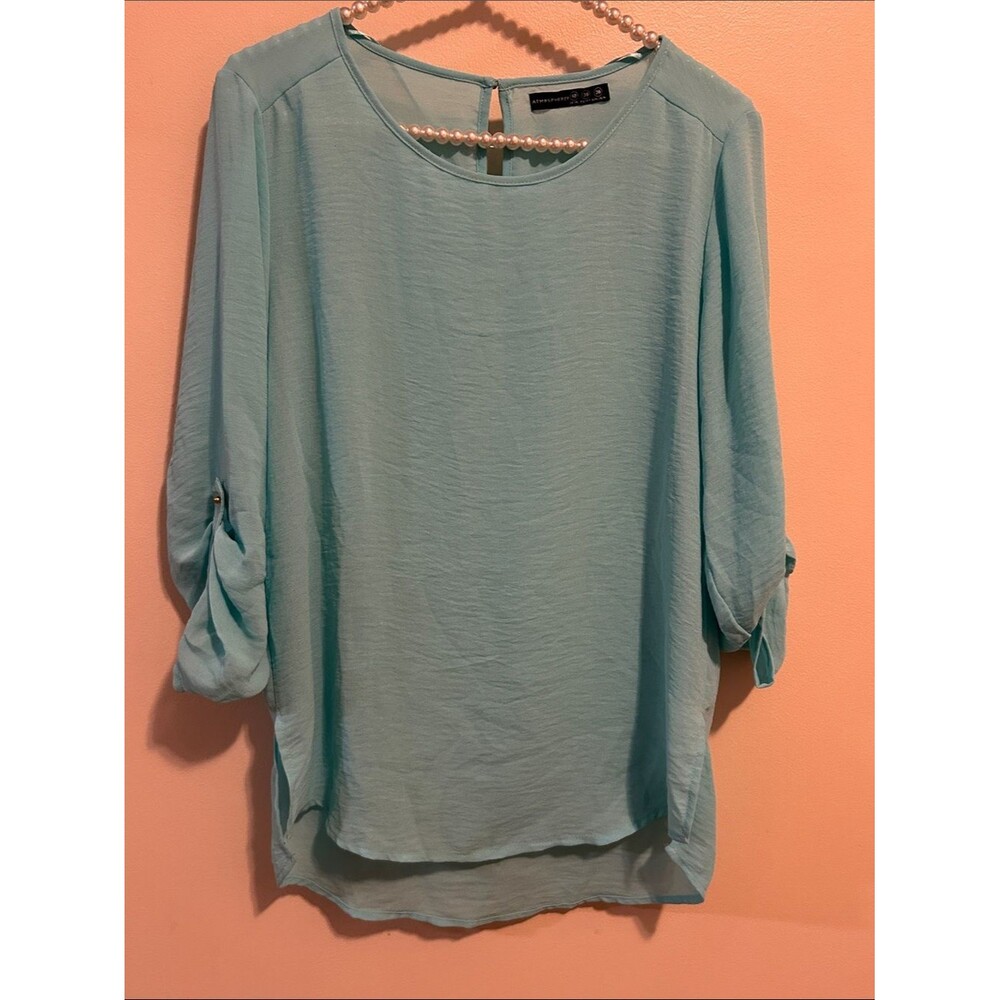 Atmosphere Mint Blue Roll Tab Sleeve Blouse Size 6